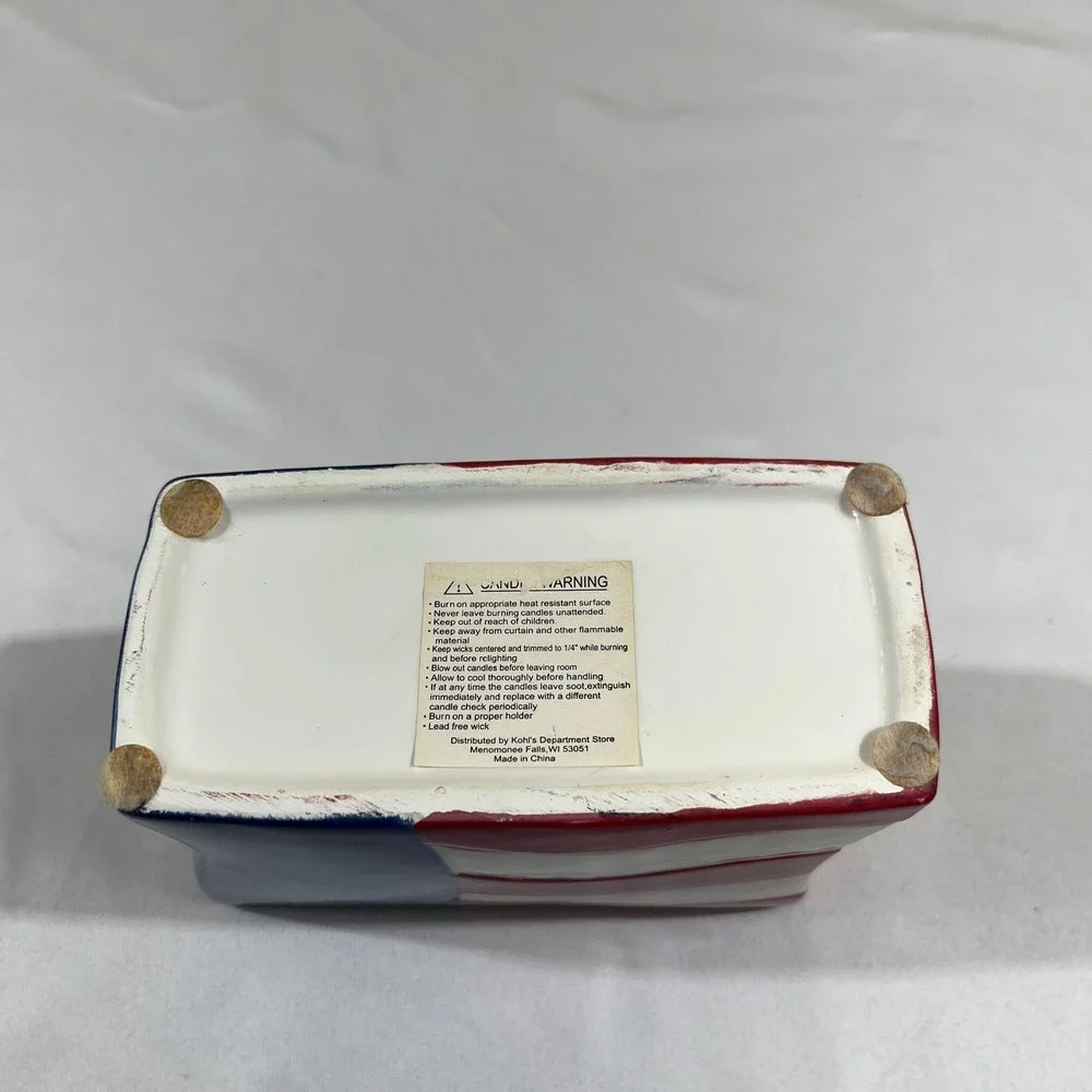 American Flag Ceramic 2-Wick Candle Patriotic Red White Blue 5